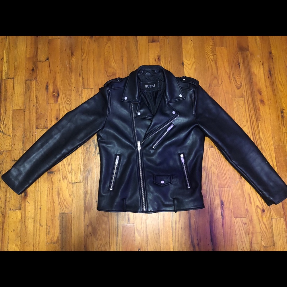 GUESS Black Leather Jacket Men